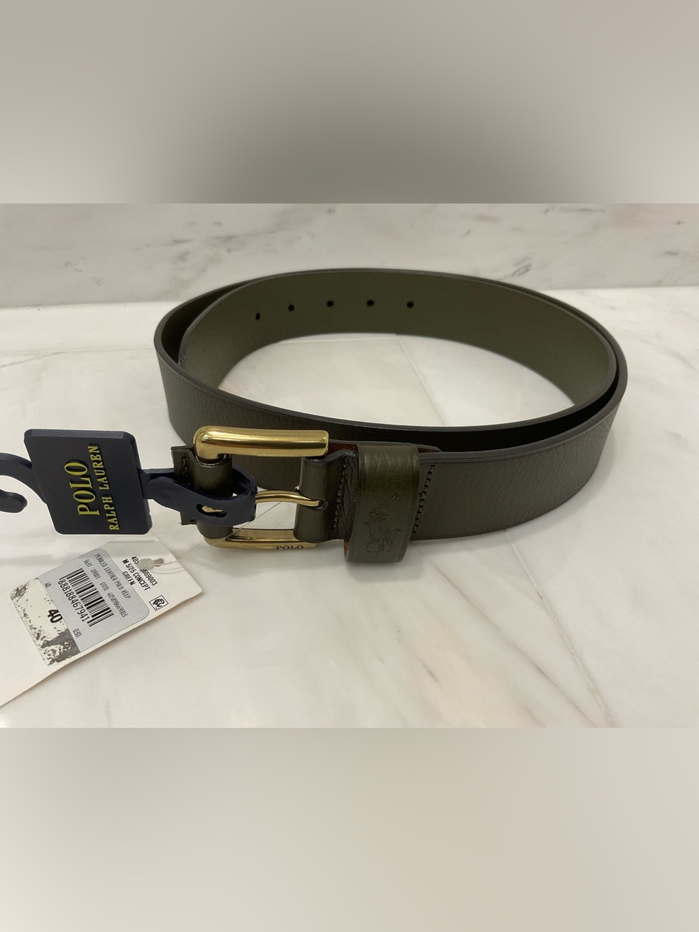 NWT Polo Ralph Lauren OLIVE GREEN Roller Buckle Big Pony LEATHER Belt - sz 40